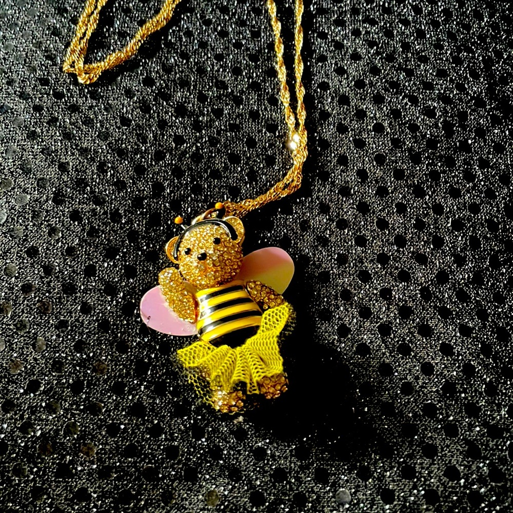 Betsy Johnson Teddy Bear Bee Ballerina Necklace